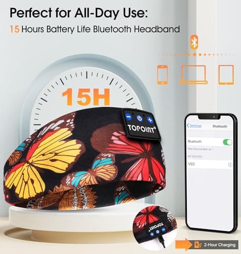 TOPOINT Sleep Headphones Bluetooth 5.4, Sports Earphones Sleeping Bluetooth Wireless with USB C for Women Men Sports Gifts Workout Jogging Yoga Insomnia Air Travel Meditation - Thumbnail 6