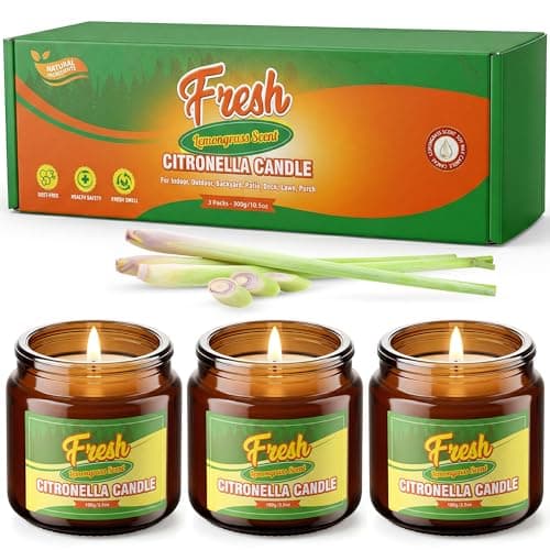 STRN Citronella Candles Outdoor, Citronella Scented Candle, Summer Indoor Soy Wax Candles, Glass Candle for Backyard Home Garden Patio Occasions, 20-Hour Burn Time, 10.5OZ(3 Packs) - Image 1