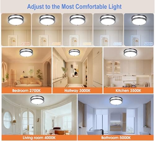Drosbey 32W Dimmable LED Ceiling Light Fixture, Flush Mount Ceiling Lights for Kitchen, Bathroom, Bedroom, Hallway, 2700K/3000K/3500K/4000K/5000K Adjustable, 400W Equivalent, UL Listed - Thumbnail 3