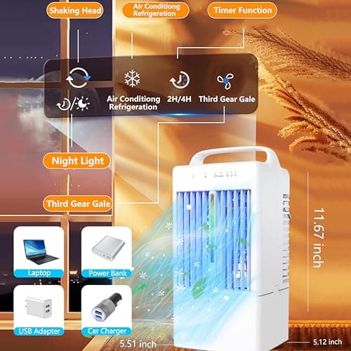 Portable Air Conditioners - Upgraded 90° Auto Swing Mini Personal Air Conditioner - 3 Speeds & 2/4H Timer, 900ml Water Tank, 7 Color Light, Evaporative Air Cooler AC Cold Fan for Bedroom Office Desk - Thumbnail 3