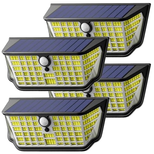 WdtPro Solar Lights Outdoor Waterproof, 300° Angle & 3 Lighting Modes Motion Sensor Outdoor Lights, Solar Security Flood Lights for Outside Fence Wall Yard Front Door Deck Garden Garage 4 Pack - Image 1