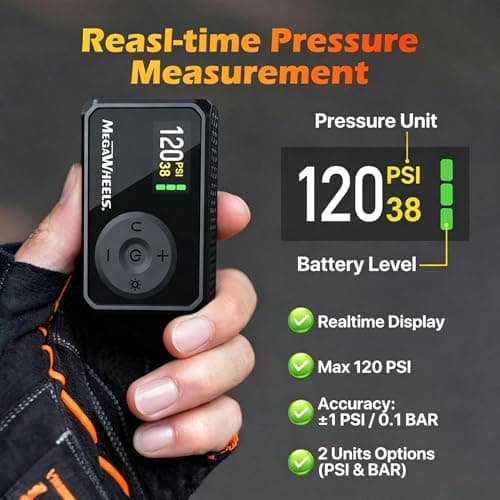 MEGAWHEELS Mini Bike Pump, Portable Bike Pump with Presta and Schrader Valve, 120PSI Bicycle Pump with Gauge, Auto Stop, Fast Inflation for City Bike, Road Bike, Mountain Bike - Thumbnail 6