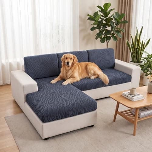 UWWGKK Stretch Couch Cover for Sectional Sofa - Multiple Patterns & Colors,Sofa Cover Design for L-Shaped Couches,Dark Grey SBW Chaise Cover(1 Pcs)