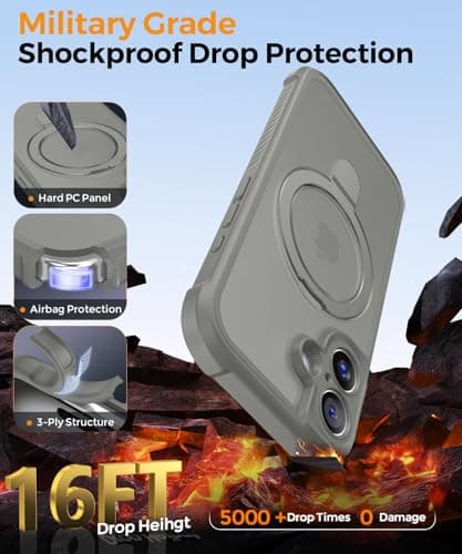 MOCCA Design for iPhone 16 Case with Magnetic Invisible Stand [Full Camera Protection] [Compatible with Magsafe] Military Drop Shockproof Translucent Matte Phone Case Cover 6.1",Titanium Gray - Thumbnail 5