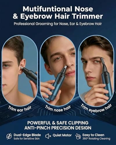 AREYZIN Nose Hair Trimmer for Men,2025 Professional 3 in 1 Painless Rechargeable Ear and Nose Trimmer,IPX7 Waterproof Eyebrow Facial Hair Trimmer Body Grooming Kit Dual Edge Blades - Thumbnail 2