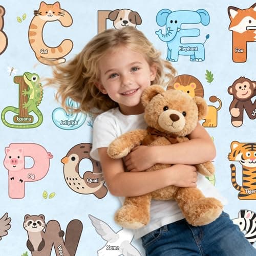 FTBNIQWRHN Kids Rugs for Playroom - 3x5 Feet ABC Alphabet Rug for Kids Room Educaitonal Learning Animal, Preschool Rug for Children Toddler Bedroom Nursery Kindergarten Decor, Blue - Thumbnail 4