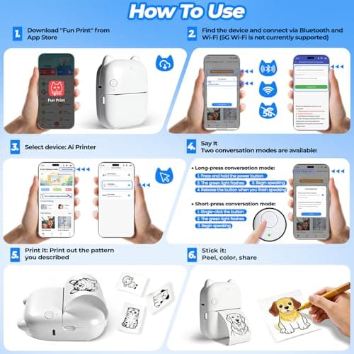 AI Voice Sticker Maker, Mini Bluetooth Thermal Printer for Journaling&Office&Study, Inkless Portable Sticker Printer, Smart Voice-to-Image Generation Printer for Scrapbooking&DIY, iphone & Android - Thumbnail 3