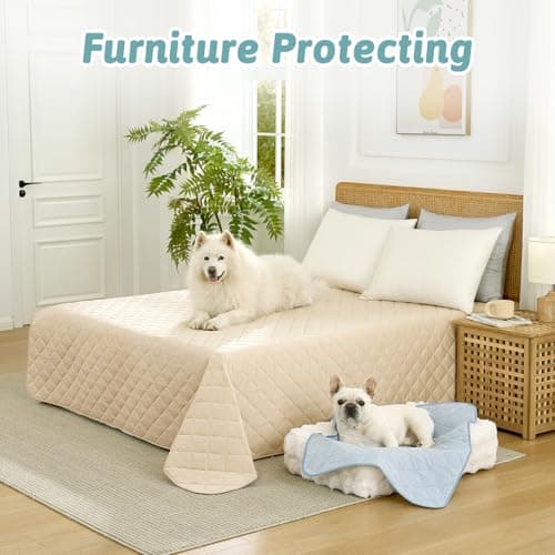 COZY KISS Dog Cooling Mat 82"x102" Q-Max>0.4, Extra Large Waterproof Cooling Dog Bed Cover, Leakproof Non-Slip Pet Mat, Furniture Protector Washable Cooling Blanket for XL Dogs, Sofa Cover (Beige) - Thumbnail 6