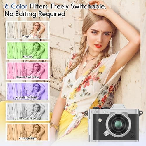 Dienspeak Mini Camera, Retro Keychain Digital Camera for Kids & Adults, 2K HD Portable Tiny Pocket Video Recorder with 16GB Card, Vintage Camcorder for Travel, Vlogging & Daily Memories, Black - Thumbnail 6