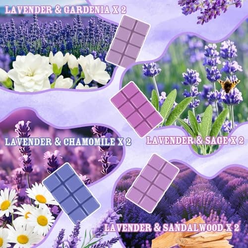 STRN Wax Melts Natural Soy Wax Cubes with Essential Oils, 8x2.5oz Long-Lasting Fragrance Refreshing Wax Melt for Wax Warmers, Lavender & Gardenia, Sage, Chamomile, Sandalwood Scent for Home, Spa - Thumbnail 2