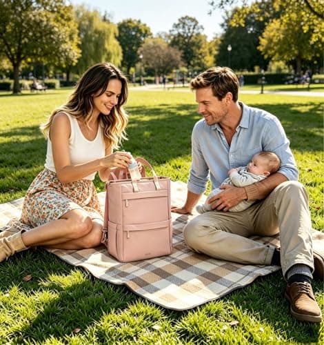 Allovely Diaper Bag Backpack, Large Baby Diaper Bag with Changing Pad, Baby Bag for Mom with Quick-access Insulated Pockets, Lightweight Multipurpose Travel Backpack (Dark Pink) - Thumbnail 2