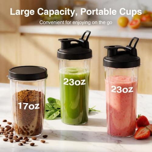 KOIOS Smoothie Blender, 900W Personal Blender for Shakes and Smoothies for Kitchen with 2 Portable Cups 22oz, Single Serve Smoothies Maker Mixer for Juices, Nutritious Recipe, Grey Blue - Thumbnail 3