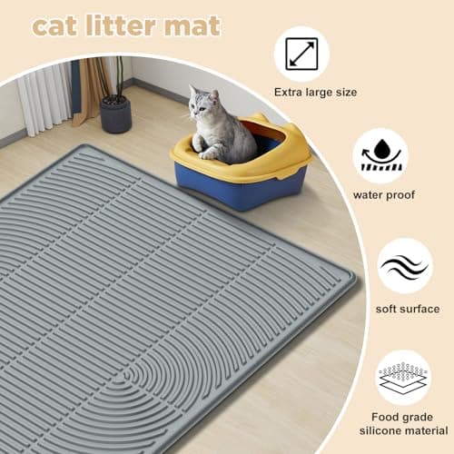 AMOK Cat Litter Mat, Extra Large Silicone Litter Box Mat 40" x 28", Waterproof Litter Trapping Mat for Cats, Durable and Easy to Clean, Grey - Thumbnail 4