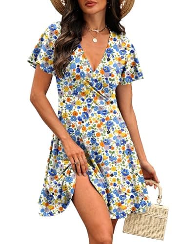 RUMIA Spring Dresses for Women 2026 Casual Wrap V Neck Lightweight Vacation Summer Dress Easter Beach Sundresses Floral Colorful XL - Thumbnail 2
