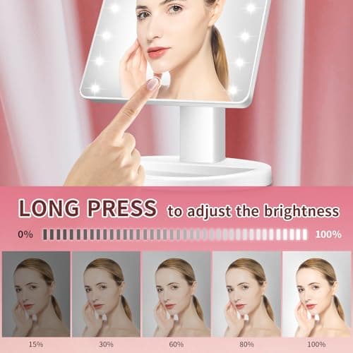 KOOKIN Lighted Vanity Makeup Mirror 16 Led Lights 180 Degree Rotation Lighted Makeup Mirror Touch Screen Adjusted Brightness Desk Mirrors USB Dual Supply Bathroom Light Up Makeup Mirrors (White) - Thumbnail 2