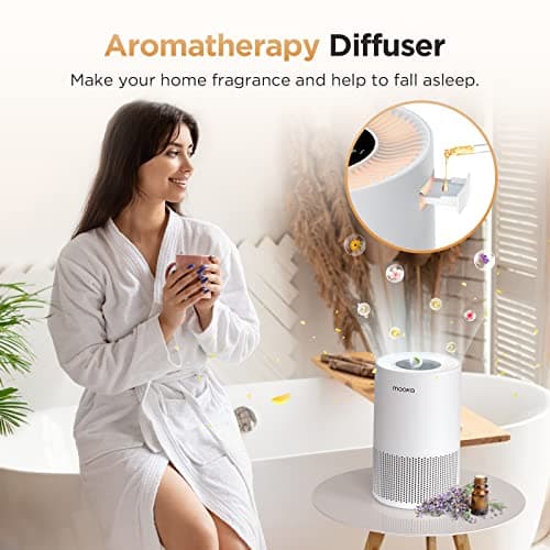 Air Purifiers for Home Large Rooms up to 1200ft², MOOKA H13 True HEPA Air Purifier for Bedroom Pets with Fragrance Sponge, Timer, Air Filter Cleaner for Smoke, Odor, Dander, Pollen (White) - Thumbnail 5