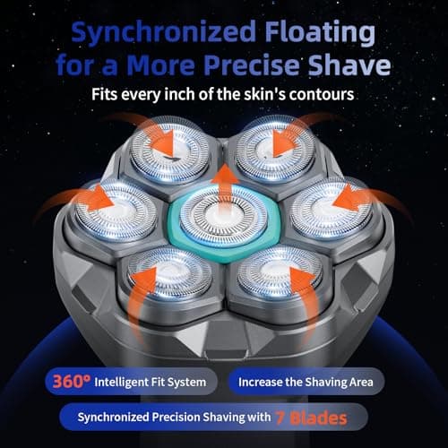 kensen 7D Head Shavers for Bald Men - Dual Speed Bald Head Shavers with LED Display, Electric Razor for Men IPX6 Waterproof Wet/Dry Shaving Head Razor Magnetic Head Balding Clippers for Men Black - Thumbnail 5