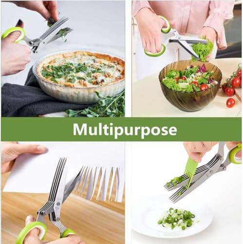 Herb Scissors, X-Chef Multipurpose 5 Blade Kitchen Herb Shears Herb Cutter with Safety Cover and Cleaning Comb for Chopping Basil Chive Parsley (Green) - Thumbnail 4
