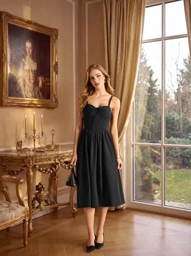 Scarlet Darkness Women's Corset Dress, Midi Sundress, Black, L - Thumbnail 3