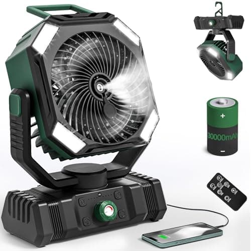 AIEPOCH Camping Fan Rechargeable - 30000mAh Battery Powered Misting Fan for Outdoor Beach Tent - Portable Battery Operated Tent Air Conditioner for Camping - Glamping Essentials - Image 1