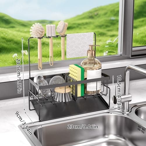 NAT MEYA Sponge Holder for Kitchen Sink,Stainless Steel Sink Caddy With Brush Holder and Dishcloth Holder,Sink Oragnizer Kitchen Countertop Dish Soap Dispenser Set,Multifunctional Sink Organizer Caddy - Thumbnail 2