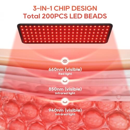 BEICHEN Red Light Therapy for Body and Face, 120 LED 660nm 850nm 940nm Infrared Redlight-Therapy Lamp Device with Glasses，Large Panel and Stable Stand at Home, Idea Gift for Women Mom - Thumbnail 2