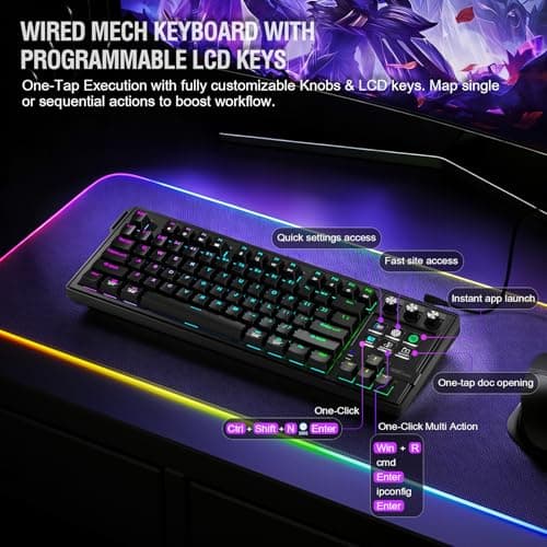 VSDINSIDE K1 Pro Macro Keyboard, Wired Only Full-Key Programmable On-Board Keypad, Custom Gaming Streaming Mechanical Keyboards with Screen & Knob, Gasket, RGB Backlit, Hot Swappable Shortcut Pad - Thumbnail 2
