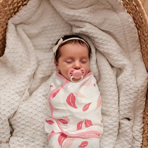 GLLQUEN BABY Baby Swaddle Sleep Sacks with Zipper - 3-Pack Newborn Swaddling Sack, Baby Swaddles Sleep Sack 0-3 Months,Pink Floral or Leaves, Swaddling Blankets 3 Pack Wrap Set, Easy Change Swaddle - Thumbnail 2