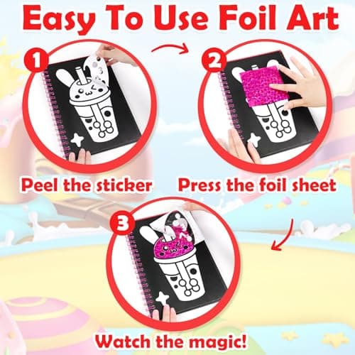 FUNNYB&G Foil Art Craft Kit for Girls 4-10 Years Old: Mess-Free & No-Glue, Create 16 Sparkly Food Pictures – Perfect Travel Toy & Birthday Gift for Kids (Food) - Thumbnail 4