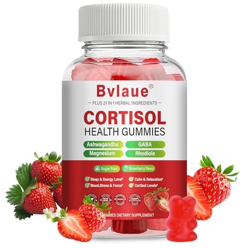 Bvlaue Cortisol Supplements for Women & Men - Cortisol Reducer Detox Manager with Ashwagandha/Magnesium/L-theanine/GABA/Vitamin B6 for Mood/Sleep/Stress Relief 90 CT Strawberry Flavor Gummies - Image 1