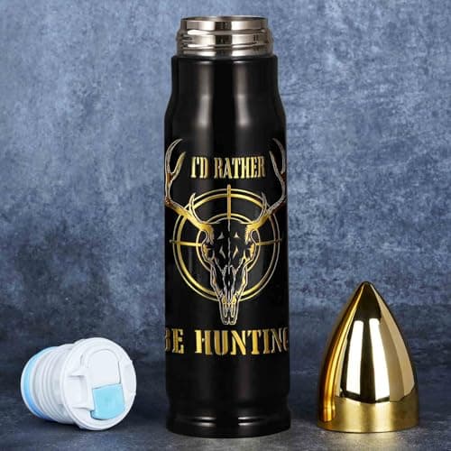 Funslive Hunting Gifts for Men - I'D Rather Be Hunting 17 oz Bullet Tumbler, Unique Shaped Thermos Coffee Mug for Men, Anniversary Birthday Gift for Mens Dad Him, Gift Ideas for Hunting Lovers - Image 1