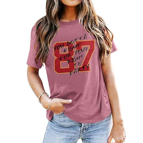 Football Shirt for Women Game Day T-Shirt Sunday Funday Shirt Funny Football Season Short Sleeve Tops Pink - Image 1
