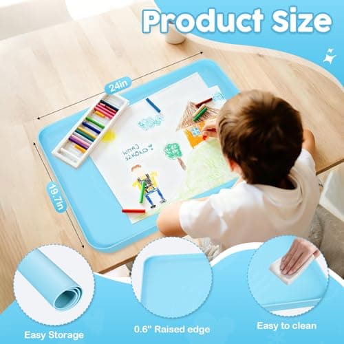 Large Silicone Mat for Crafts, 24"X19.7" Art Mat with Raised Edges for Clay, Resin, Slime, Jewelry-Making Table Protection Heat-Resistant Paint Mats, blue - Thumbnail 2