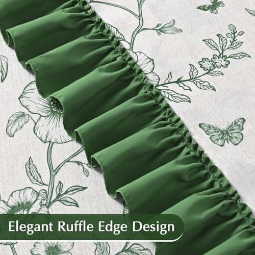 Yinhua Green Floral Kitchen Curtains 36 Inch with Ruffle and Tieback, Vintage French Linen Kitchen Window Curtains Over Sink, Light Filtering Rod Pocket Small Cafe Curtain, 26" W x 36" L, 2 Panels - Thumbnail 6