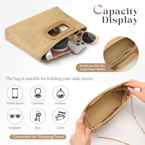Clutch Purses for Women, Top Handle Straw Purse Handbags, Summer Shoulder Crossbody Bag, Woven Beach Bags Purses - Thumbnail 5
