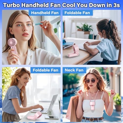 AUIIAH Handheld Fan Turbo - Portable Battery Powered Mini Hand Held Fan Rechargeable with Power Display, 5 Speeds, Personal Pocket Cooling Fans for Travel, Makeup, Outdoor, Women, Men - Thumbnail 6