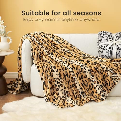 Cozy Bliss Leopard Print Fuzzy Blanket Throw for Bed & Couch - Thick Soft Warm Fleece Blankets for Room Decor, for Kids, Women Men Girls, Brown Cheetah 100"*120" - Thumbnail 2