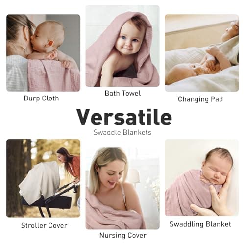 GLLQUEN BABY Muslin Swaddle Blankets for Girls, 2-Pack Organic Baby Blankets for Girl Boy, Newborn Receiving Blanket, Baby Swaddle Blanket Unisex, Baby Essentials, Registry & Gift, 40 x 38 inches - Thumbnail 4
