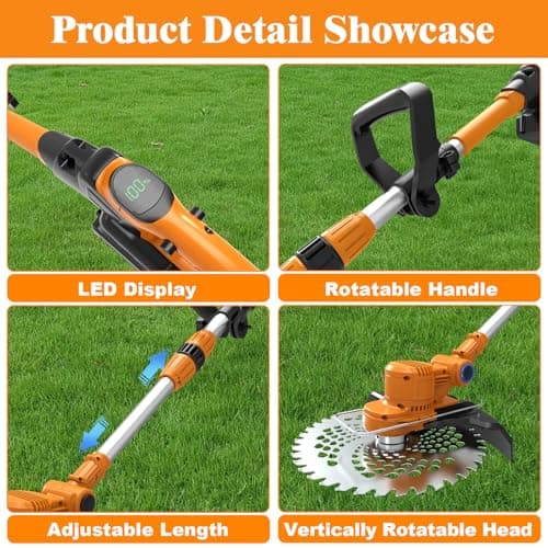 Electric Weed Wacker, Cordless Weed Eater Battery Powered, 5-in-1 String Trimmer Weedeater, 750W Brushless Motor, 2 x 4.0Ah Batteries & Charger, Grass Trimmer/Brush Cutter for Garden Lawn(Orange) - Thumbnail 5