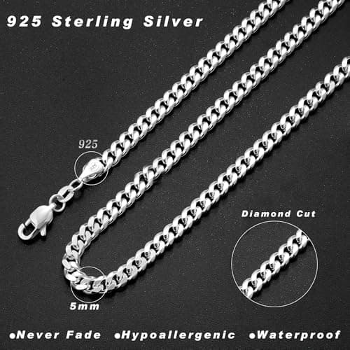 HIMSTORY 925 Sterling Silver Chain for Men, 3.5mm Diamond Cut Cuban Link Curb Chain Necklace for Men Dad Boyfriend Jewelry, 20 Inch - Thumbnail 3