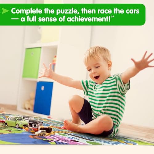 Beeqoo Jumbo Floor Puzzle for Kids Ages 3-5, Giant City Race Tracks Jigsaw Puzzles for Toddler 2-4 (60pcs 35.4x23.4 Inch Extra-Thick Cardboard), Educational Preschool Toy for 4-6 Year Old - Thumbnail 3