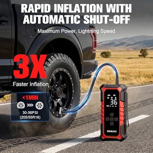 GOOLOO A6 Gear 160 PSI Tire Inflator Portable Air Compressor, 7500mAh Cordless Tire Inflator with Digital Pressure Gauge ＆LED Light, 3X Faster Air Pump for Car Tires, Bike,Balls, Auto Shut-Off - Thumbnail 2