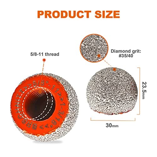 Spherical Diamond Grinding Bit - BRSCHNITT Diamond Grinding Trimming Wheel 5/8-11 thread for Stone Flowerpots,Cobblestone,Granite,Marble Rock Planters Diamond Milling Carving DIY Handmade Cutter(30mm) - Thumbnail 2