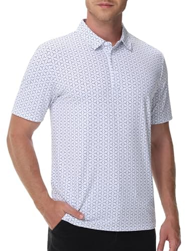 Cotrasen Golf Polo Shirts for Men Print Short Sleeve Moisture Wicking Performance Soft Breathable Top Tee Shirts White L - Thumbnail 2