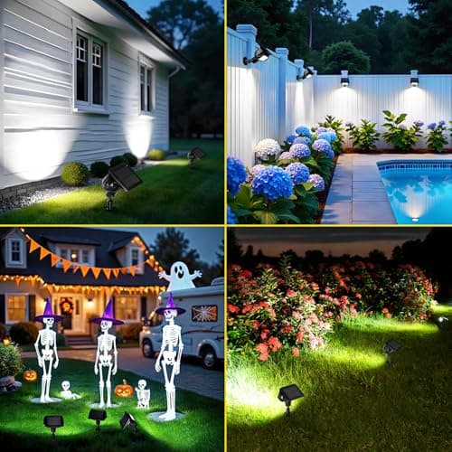 ROSHWEY Solar Spot Lights Outdoor, Waterproof Spotlights with 2 Brightness Mode, Landscape Lighting Solar Lights for Garden, Yard, Pathway (Cool White, 4 Pack) - Thumbnail 2