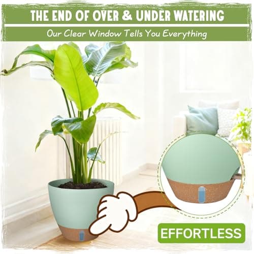 Self-Watering Pots for Indoor Plants 4 Pack, 6/8/10/12 Inch Outdoor Planters with Water Level Indicator&Deep Reservoir, Decorative Flower Pots for Indoor Plants,Home Decor (Green, 12+10+8+6 inch) - Thumbnail 4
