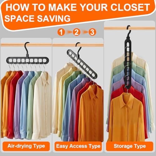 Closet Organizers and Storage,College Dorm Room Essentials,Pack of 6 Multifunctional Organizer Magic Space Saving Hangers with 9 Holes Storage Organization for Wardrobe Closet - Thumbnail 5