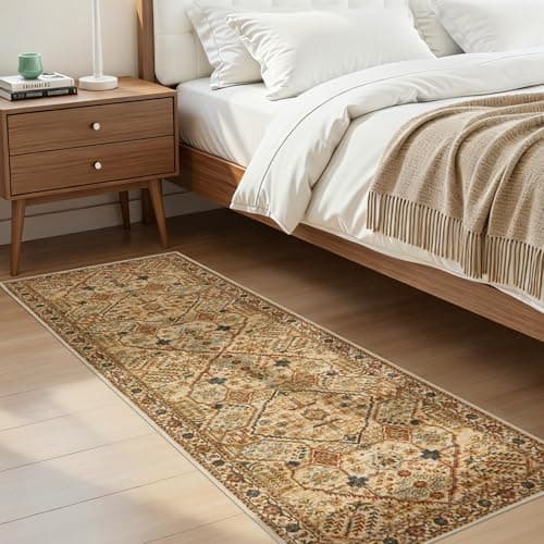 Joydeco Runner Rug 2x5 Non Slip Machine Washable Vintage Hallway Carpet Runner, Low Pile Lightweight Chenille Print Rugs for Entryway, Hallway, Bedroom, Kitchen and Corridor, Tan - Thumbnail 4