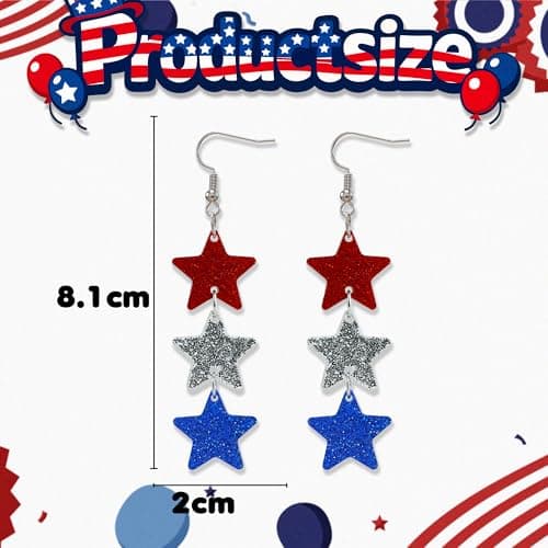 4th of July Outfits for Women - Patriotic Glitter Star Earring for 250 Anniversary - Fourth of July Accessories Shirts Outfits | Memorial Day Decorations for Women Girls - Thumbnail 2