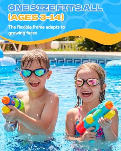 Aegend Swim Goggles for Kids Youth Teen 3-14 Anti-Fog Anti-UV Comfort Fit for Swimming(Bungee Strap) (Black/Bright Rose-1 Pack) - Thumbnail 5